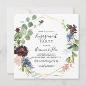 ブルゴーニュ金ゴールド幾何学婚約パーティ 招待状 (正面)