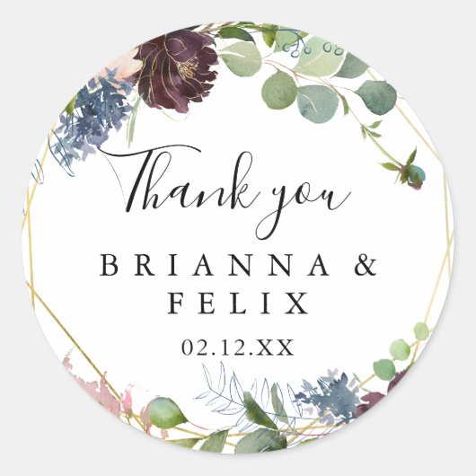 ブルゴーニュ金ゴールド幾何学感謝結婚式の引き出物 ラウンドシール (正面)