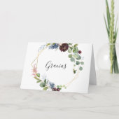 ブルゴーニュ金ゴールド幾何学折り結婚曲げグラシアス サンキューカード (正面)