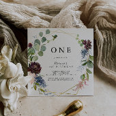 ブルゴーニュ金ゴールド幾何学最初の誕生日パーティー 招待状