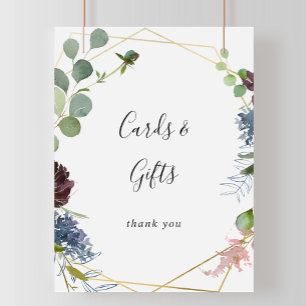 ブルゴーニュ金ゴールド幾何学的カードとギフトサイン ポスター