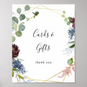 ブルゴーニュ金ゴールド幾何学的カードとギフトサイン ポスター (正面)