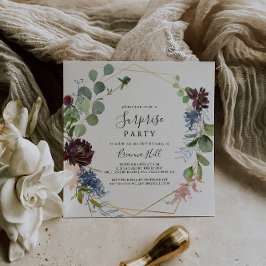 ブルゴーニュ金ゴールド幾何学的サプライズパーティー 招待状