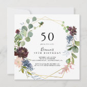 ブルゴーニュ金ゴールド幾何学的50th誕生日パーティー 招待状 (正面)