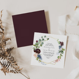 ブルゴーニュ金ゴールド幾何学結婚ダイヤモンド 招待状