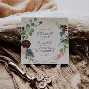 ブルゴーニュ金ゴールド幾何学退職パーティー 招待状