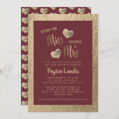 ブルゴーニュ金ゴールド恋しく思ハートミセスカジュアルブライダルシャワー 招待状 (正面/裏面)