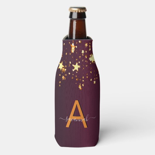 ブルゴーニュ金ゴールド星パーティーモノグラム名 ボトルクーラー (ボトル正面)