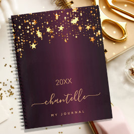 ブルゴーニュ金ゴールド星モノグラムモダン名chic ノートブック