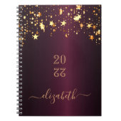 ブルゴーニュ金ゴールド星モノグラム名 ノートブック (正面)