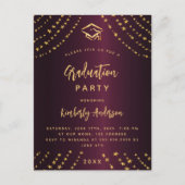 ブルゴーニュ金ゴールド星卒業パーティーモダン年 インビテーションポストカード (正面)