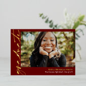 ブルゴーニュ金ゴールド書道写真卒業 箔招待状 (立ち正面)