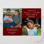 ブルゴーニュ金ゴールド書道写真卒業 箔招待状 (裏面)