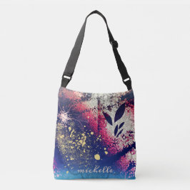 ブルゴーニュ金ゴールド植物輝く抽象芸術シグネチャー クロスボディバッグ