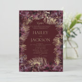 ブルゴーニュ金ゴールド水彩フローララグジュアリー結婚ズ 招待状 (スタンド正面)