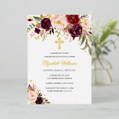 ブルゴーニュ金ゴールド水色バプテスマフローラガール 箔招待状 (立ち正面)