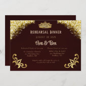 ブルゴーニュ金ゴールド王室のリハーサルディナー招待状 招待状 (正面/裏面)
