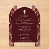 ブルゴーニュ金ゴールド瑪瑙モダン確認エレガント アクリル招待状 (正面)