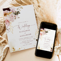 ブルゴーニュ金ゴールド秋エレガントな結婚式の招待状