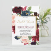 ブルゴーニュ金ゴールド秋フローラ水彩ブライダルシャワー 招待状 (スタンド正面)