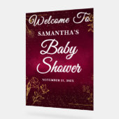 ブルゴーニュ金ゴールド秋ベビーシャワーウェルカム アクリルサイン (傾斜)