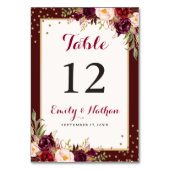 ブルゴーニュ金ゴールド紙吹雪結婚フローラ テーブルナンバー (裏面)