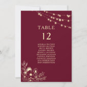 ブルゴーニュ金ゴールド結婚のシーティングチャートカード (正面)