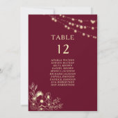 ブルゴーニュ金ゴールド結婚のシーティングチャートカード (裏面)