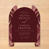 ブルゴーニュ金ゴールド結婚アゲエレガントートモダン アクリル招待状 (正面)