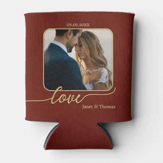 ブルゴーニュ金ゴールド結婚フォトクーラーボックス 缶クーラー (正面)