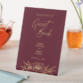 ブルゴーニュ金ゴールド結婚フローラのゲストブックサイン 台座サイン (インサイチュ)