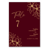 ブルゴーニュ金ゴールド結婚フローラのテーブル番号カード テーブルナンバー (裏面)