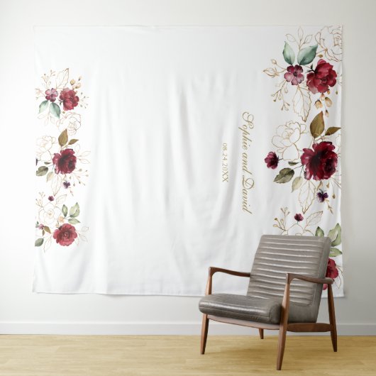 ブルゴーニュ金ゴールド結婚フローラの写真ブース背景 タペストリー (インサイチュ(横))
