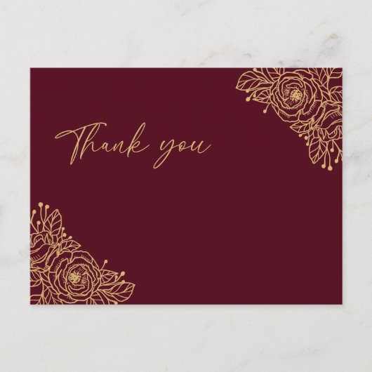 ブルゴーニュ金ゴールド結婚フローラの感謝はがき ポストカード (正面)