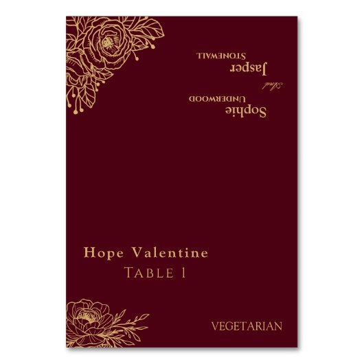 ブルゴーニュ金ゴールド結婚フローラの折り畳み座席表 テーブルナンバー (正面)