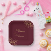 ブルゴーニュ金ゴールド結婚フローラ紙プレート ペーパープレート (パーティー)