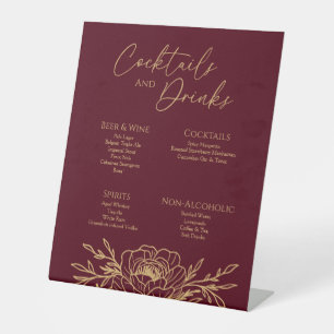 ブルゴーニュ金ゴールド結婚フローラ飲料バー標識 台座サイン