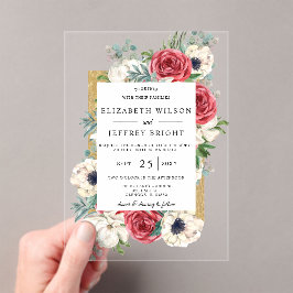 ブルゴーニュ金ゴールド結婚フローラ アクリル招待状