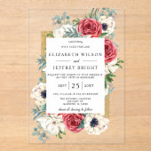 ブルゴーニュ金ゴールド結婚フローラ アクリル招待状 (正面)