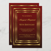 ブルゴーニュ金ゴールド美しい誕生日パーティー 招待状 (正面/裏面)