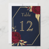ブルゴーニュ金ゴールド花ジオメトリックネイビーテーブル番号 招待状 (裏面)