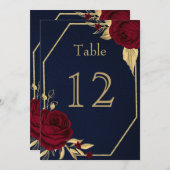 ブルゴーニュ金ゴールド花ジオメトリックネイビーテーブル番号 招待状 (正面/裏面)