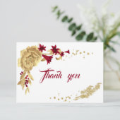 ブルゴーニュ金ゴールド花植物性サンキューカード サンキューカード (スタンド正面)