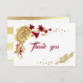 ブルゴーニュ金ゴールド花植物性サンキューカード サンキューカード (正面/裏面)
