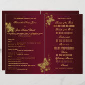 ブルゴーニュ金ゴールド蝶の結婚式プログラム (正面/裏面)