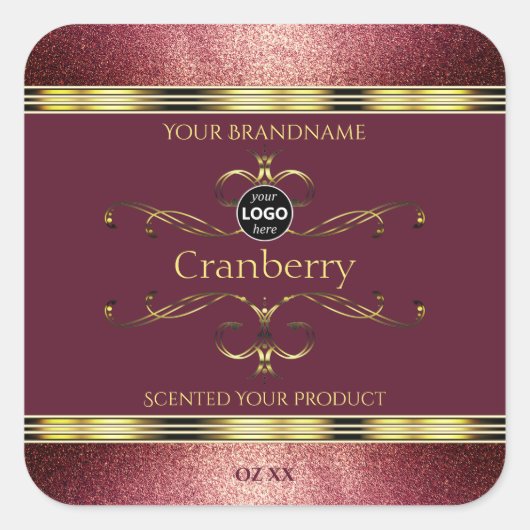 ブルゴーニュ金ゴールド製品ラベルグリッターのロ縁どゴ スクエアシール (正面)