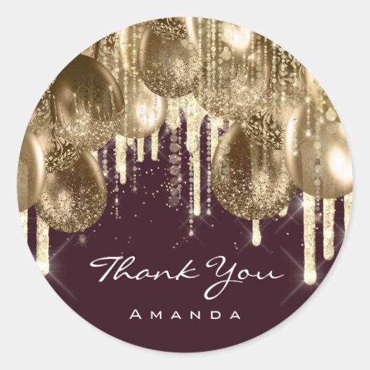 ブルゴーニュ金ゴールド記念日グリッターバルーンDRIP ラウンドシール (正面)