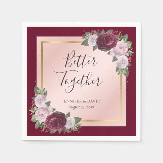 ブルゴーニュ金ゴールド赤面結婚フローラのナプキン スタンダードカクテルナプキン (正面)