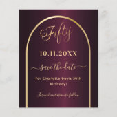 ブルゴーニュ金ゴールド50歳の誕生日は日付カードを保存 (正面)