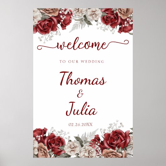 ブルゴーニュ銀の水の色のフローラ結婚の歓迎 ポスター (正面)